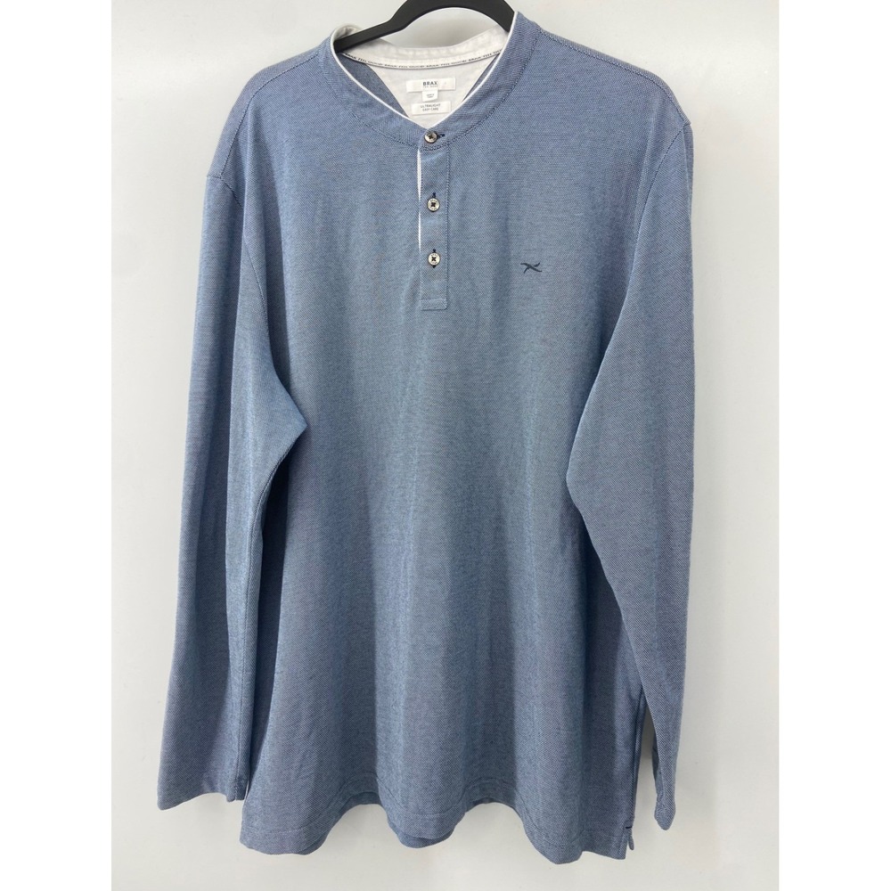 Brax Henley Shirt Mens 3XL Blue Pavel J Ultralight Easy Care Long Sleeve Casual